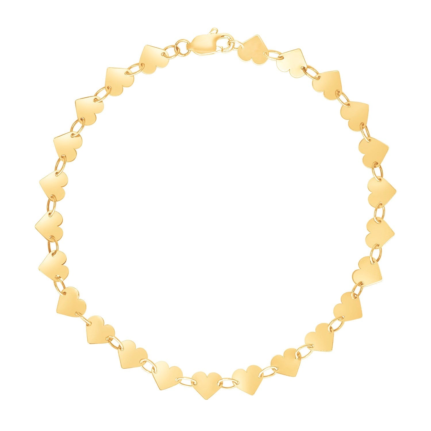 14k Yellow Gold 7 inch Mirrored Heart Chain Bracelet-0
