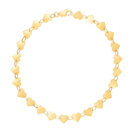 14k Yellow Gold 7 inch Mirrored Heart Chain Bracelet-0