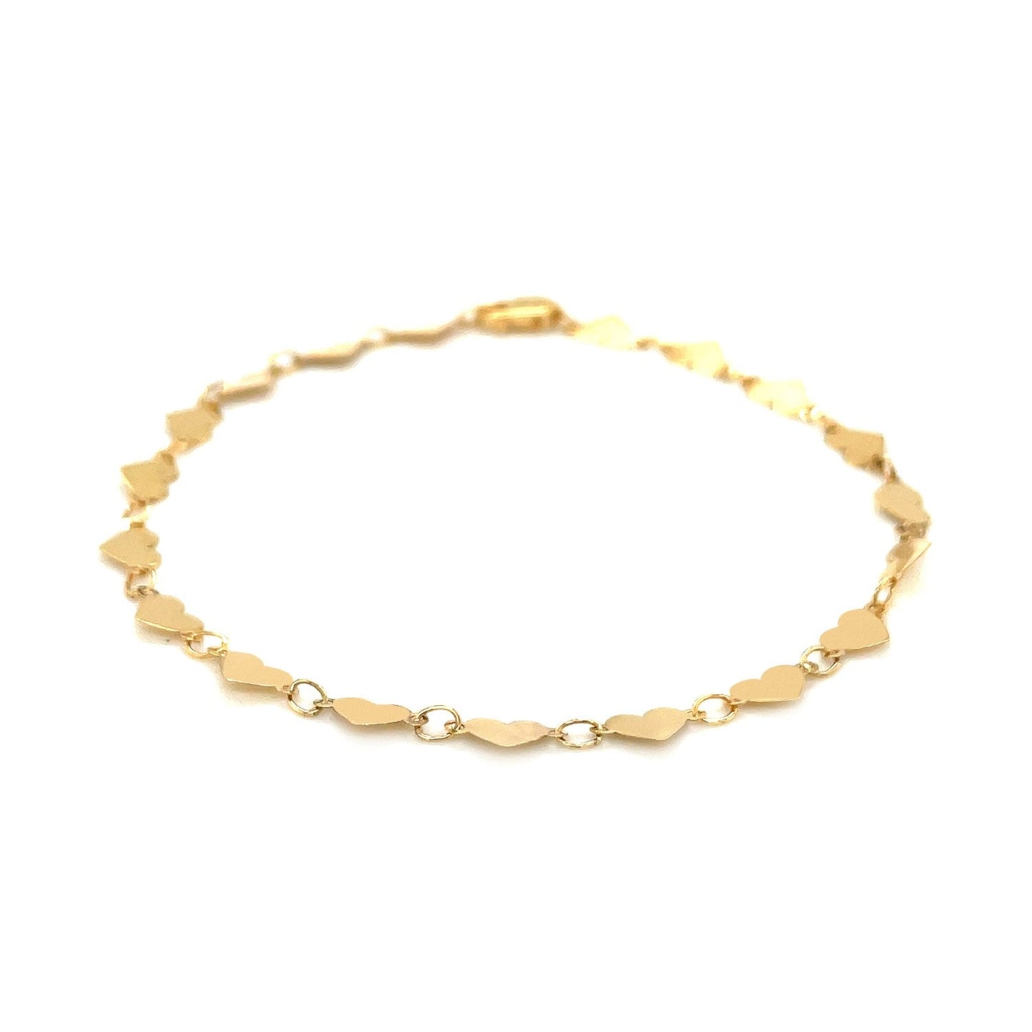 14k Yellow Gold 7 inch Mirrored Heart Chain Bracelet-1