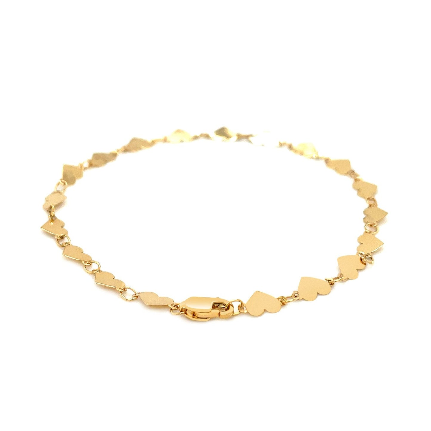 14k Yellow Gold 7 inch Mirrored Heart Chain Bracelet-2