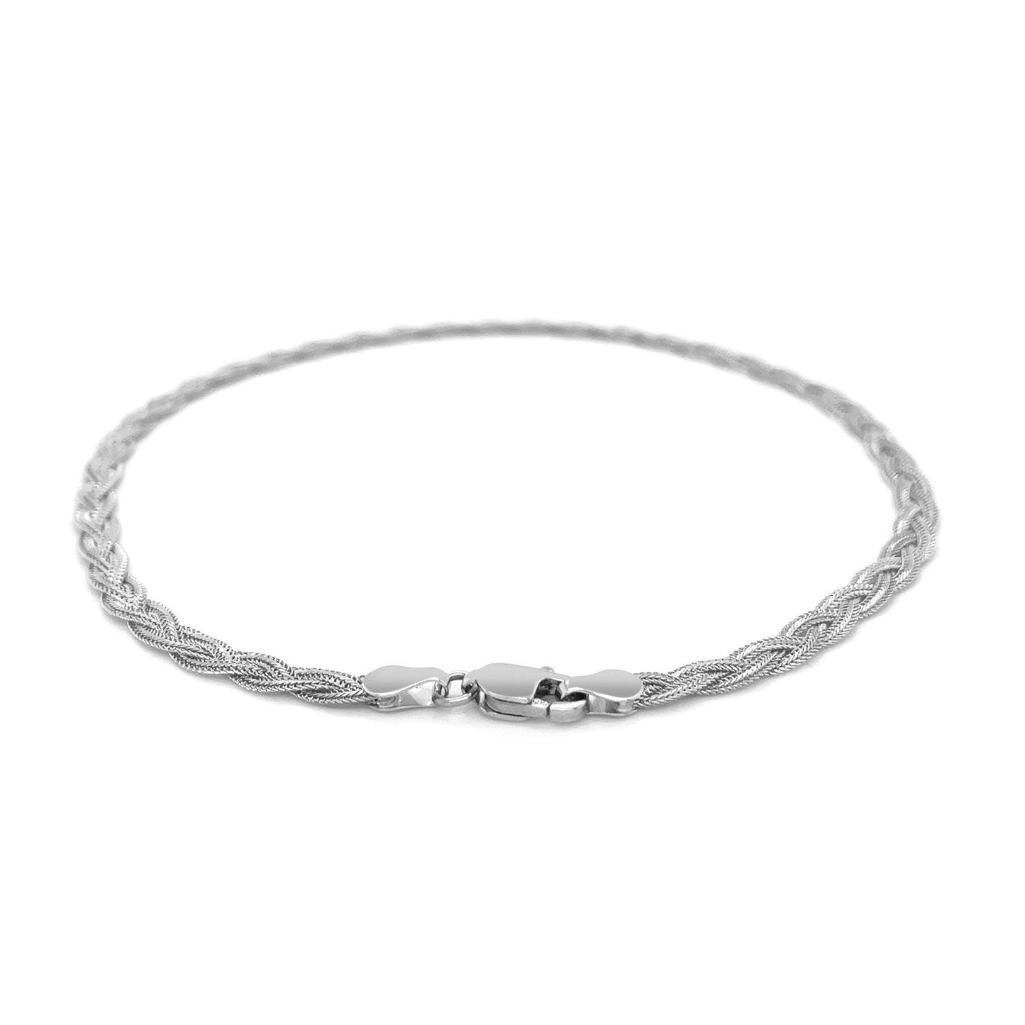 3.5mm 14k White Braided Foxtail Anklet-1