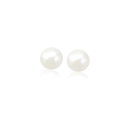 14k Yellow Gold Freshwater Cultured White Pearl Stud Earrings (6.0 mm)-0