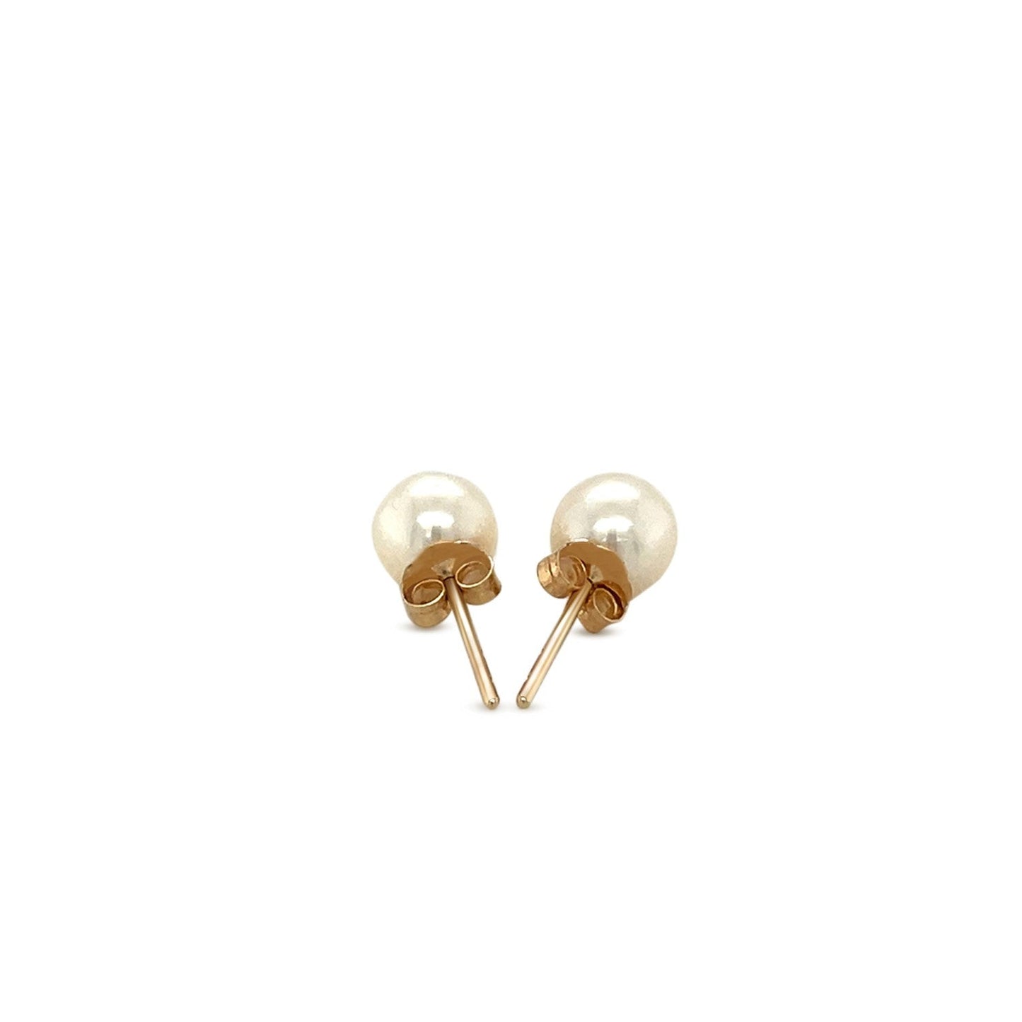 14k Yellow Gold Freshwater Cultured White Pearl Stud Earrings (6.0 mm)-2