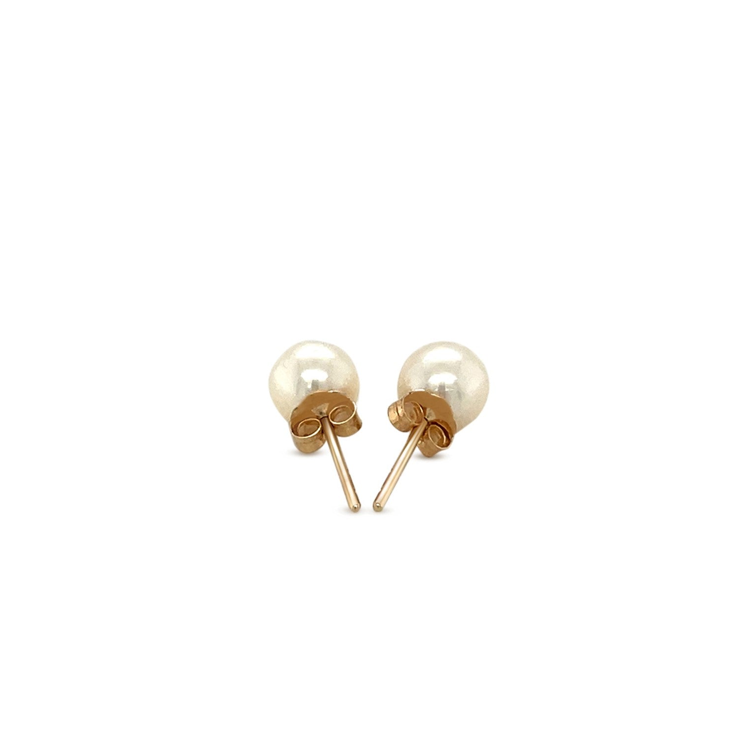 14k Yellow Gold Freshwater Cultured White Pearl Stud Earrings (6.0 mm)-2