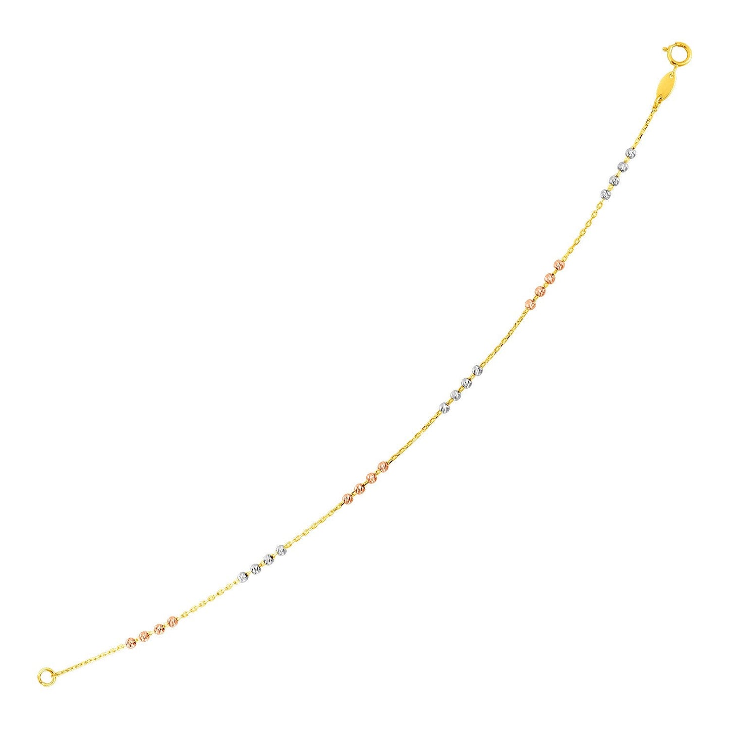 14k Tri Color Gold Station Bracelet with Textured Beads-0