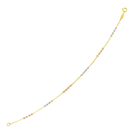 14k Tri Color Gold Station Bracelet with Textured Beads-0