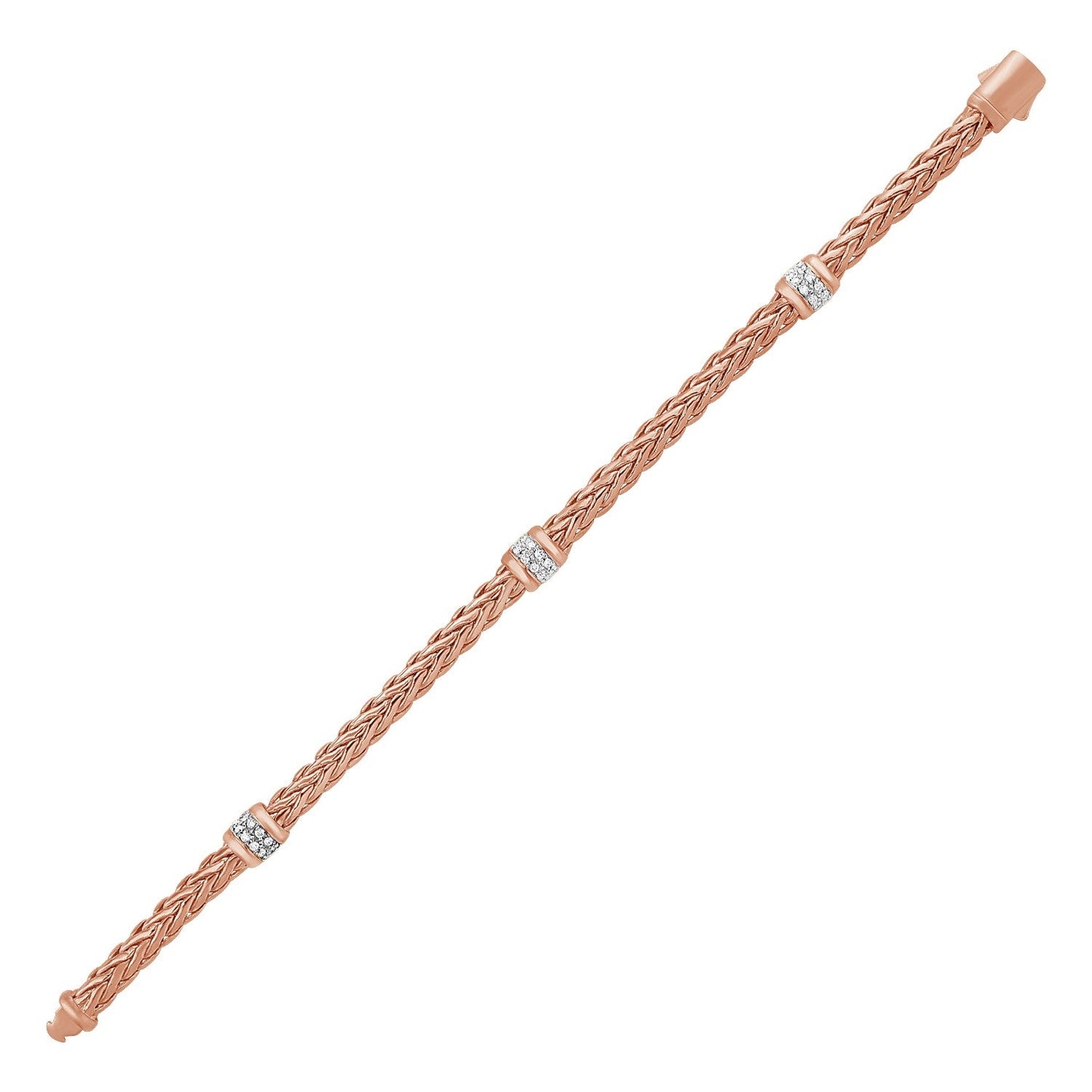 Polished Woven Rope Bracelet with Diamond Accents in 14k Rose Gold-0