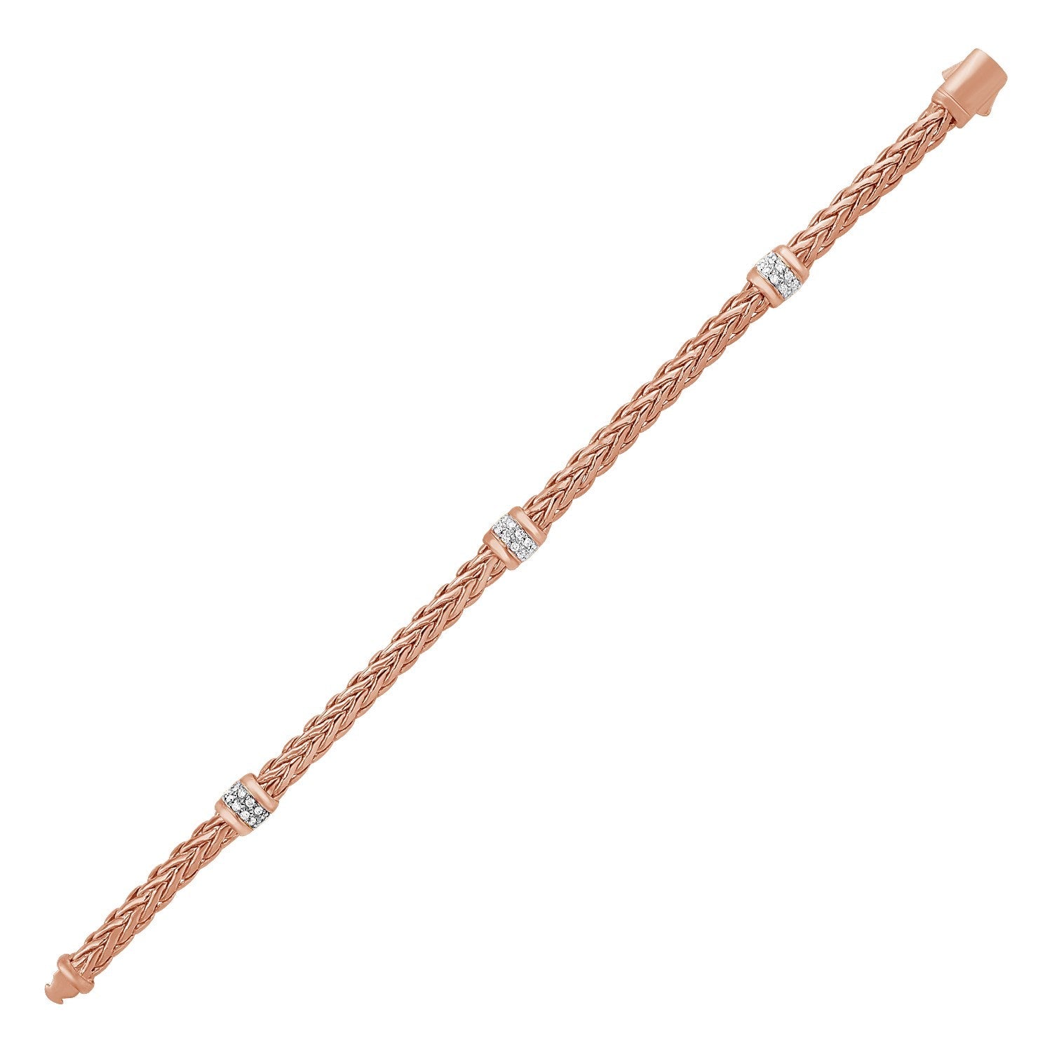 Polished Woven Rope Bracelet with Diamond Accents in 14k Rose Gold-0
