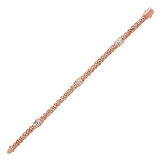 Polished Woven Rope Bracelet with Diamond Accents in 14k Rose Gold-0