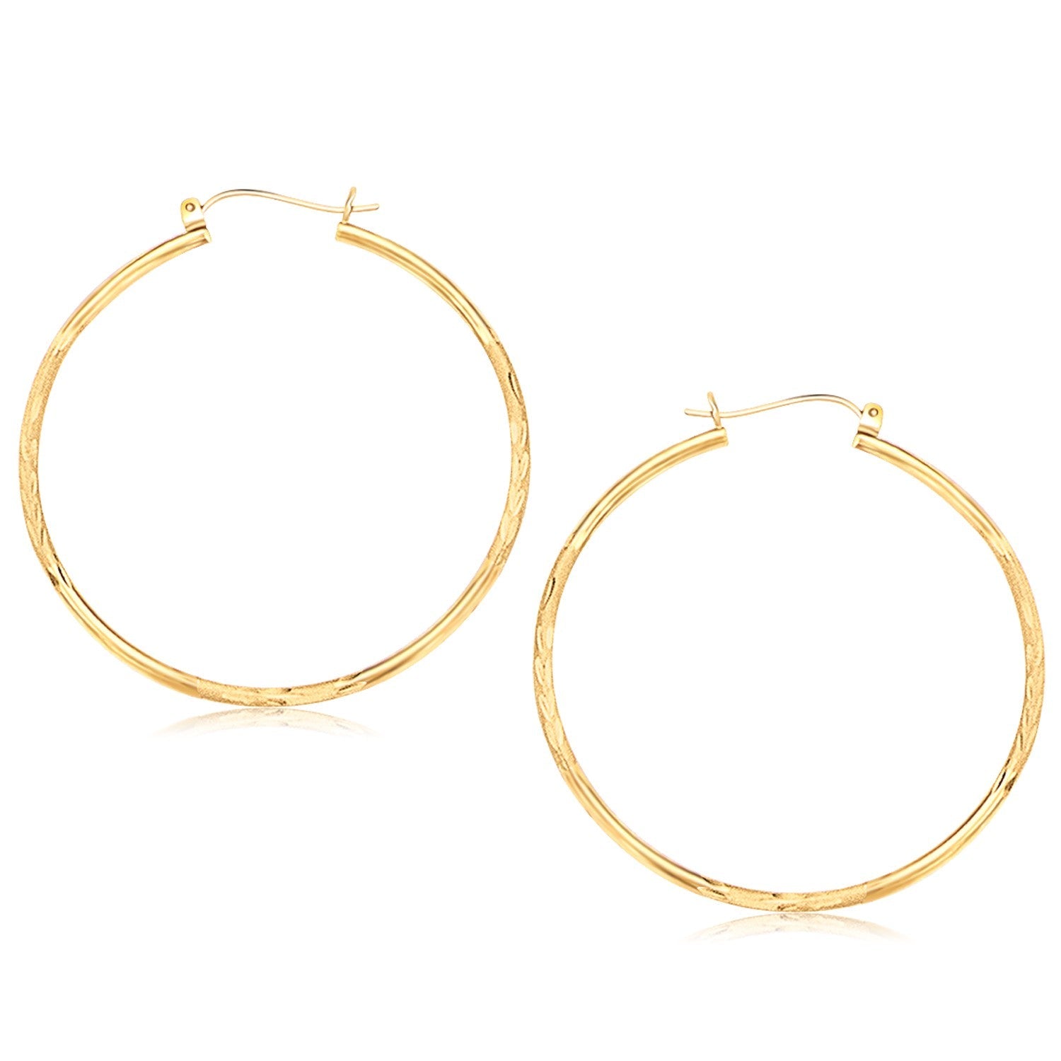 14k Yellow Gold Fancy Diamond Cut Extra Large Hoop Earrings (45mm Diameter)-0
