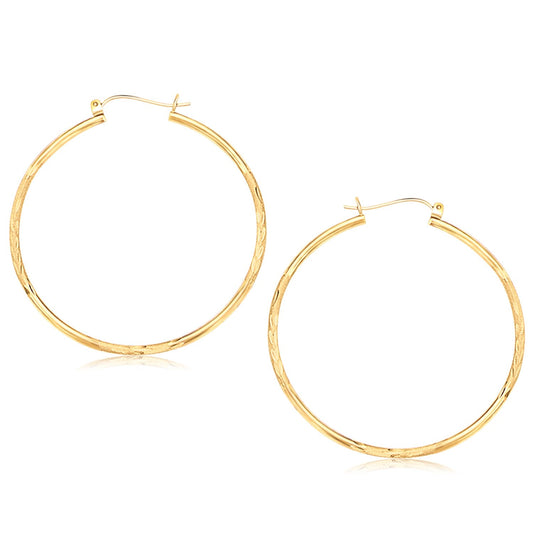 14k Yellow Gold Fancy Diamond Cut Extra Large Hoop Earrings (45mm Diameter)-0