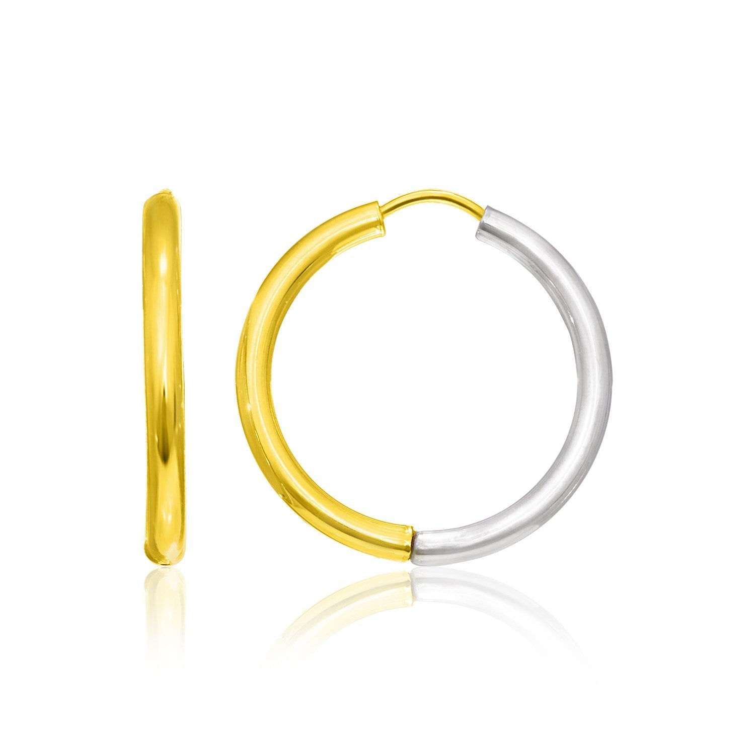 14k Two-Tone Gold Hoop Earrings in a Hinged Style-0