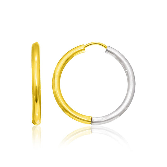 14k Two-Tone Gold Hoop Earrings in a Hinged Style-0