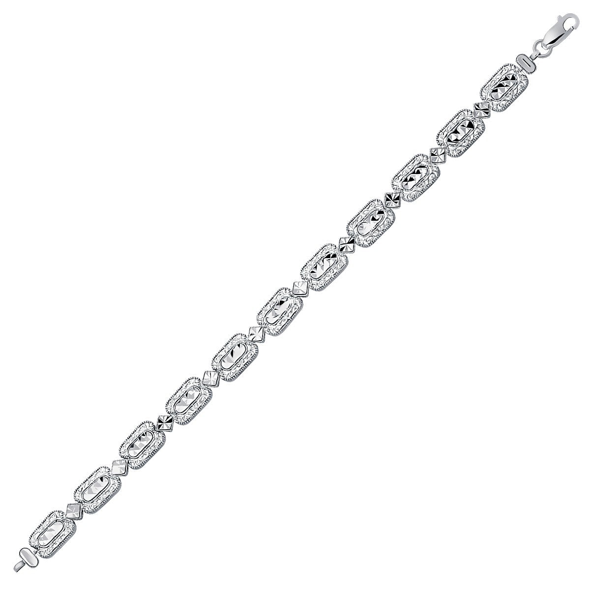 14k White Gold Antique Vintage Look Filigree Rectangular Link Bracelet-0