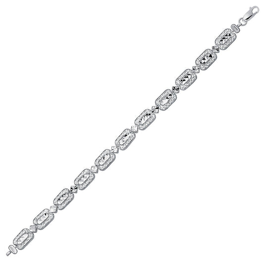 14k White Gold Antique Vintage Look Filigree Rectangular Link Bracelet-0