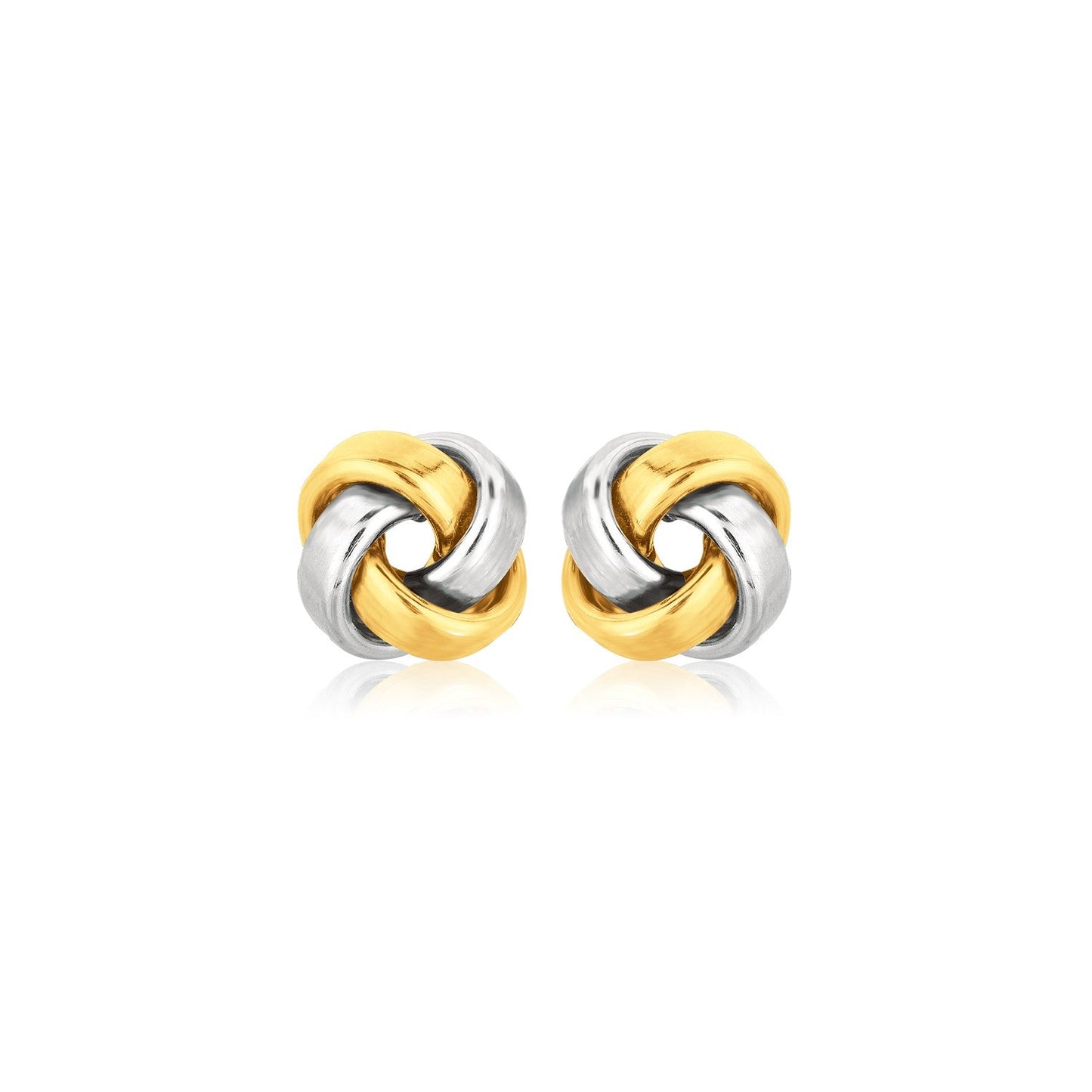 14k Two Tone Gold Square Love Knot Stud Earrings-0
