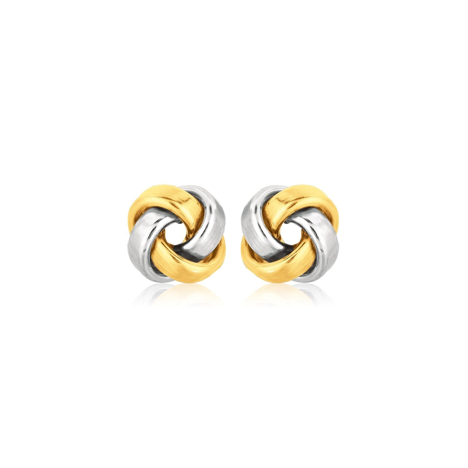 14k Two Tone Gold Square Love Knot Stud Earrings-0