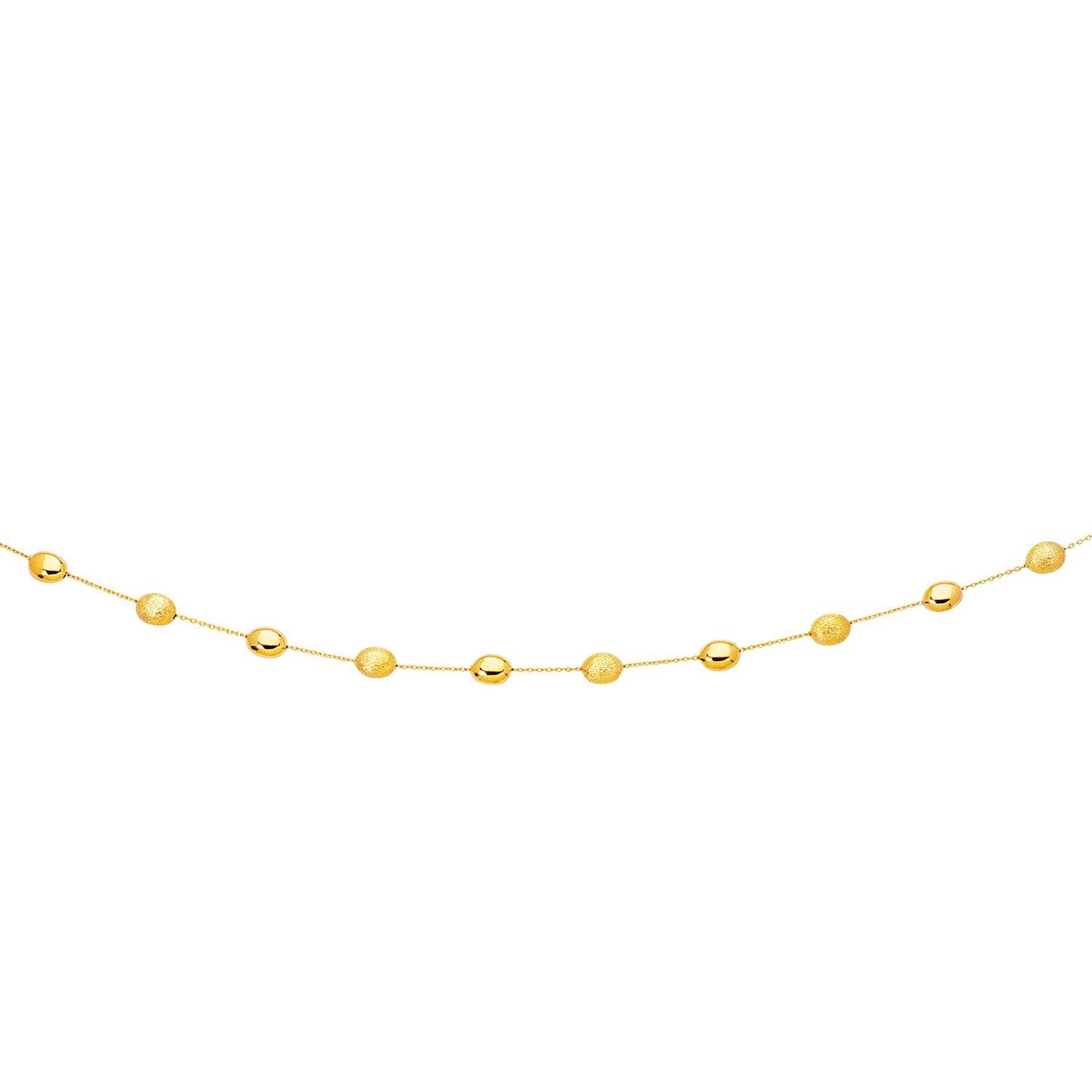 14k Yellow Gold Necklace with Polished and Textured Pebble Stations-0