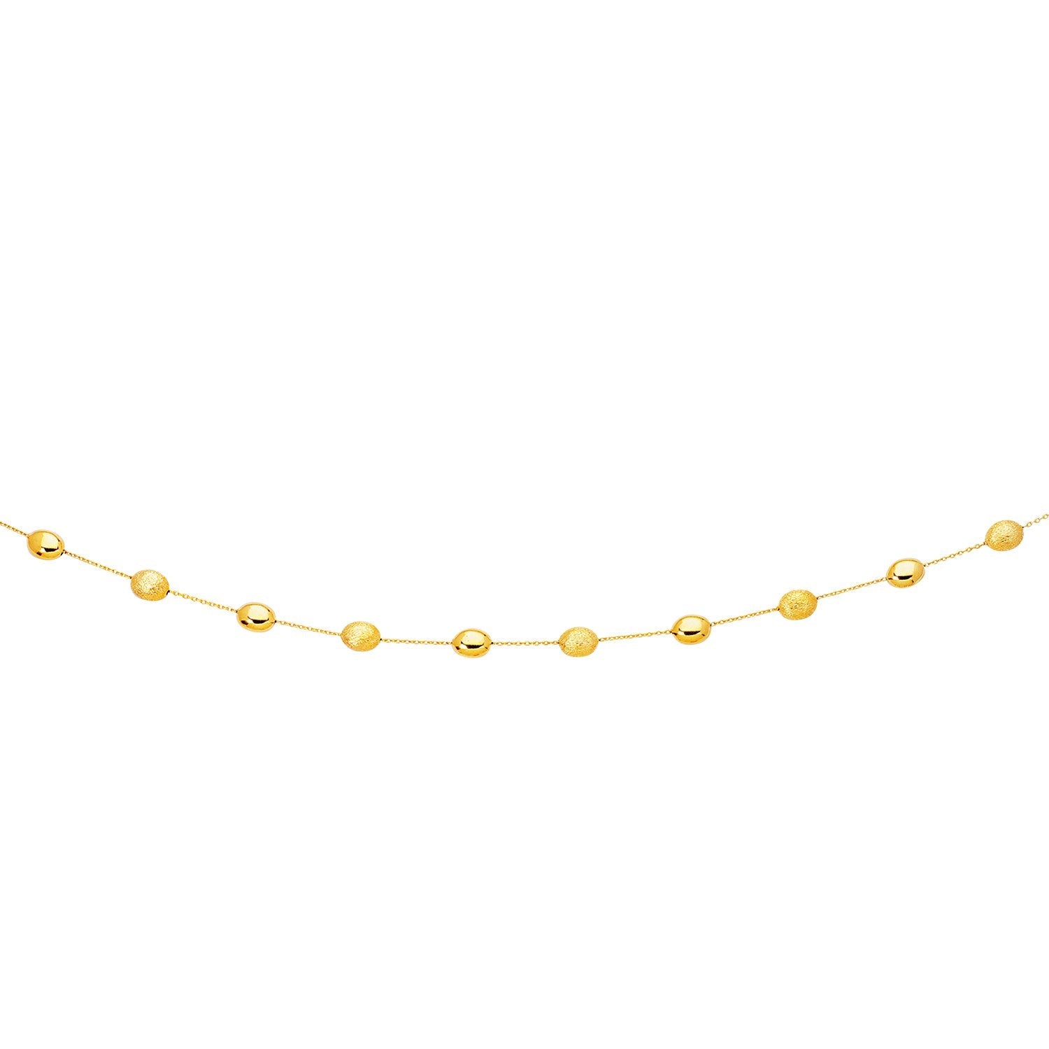 14k Yellow Gold Necklace with Polished and Textured Pebble Stations-0