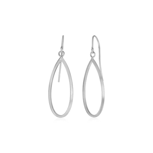 14k White Gold Earrings with Polished Open Teardrop Dangles-0
