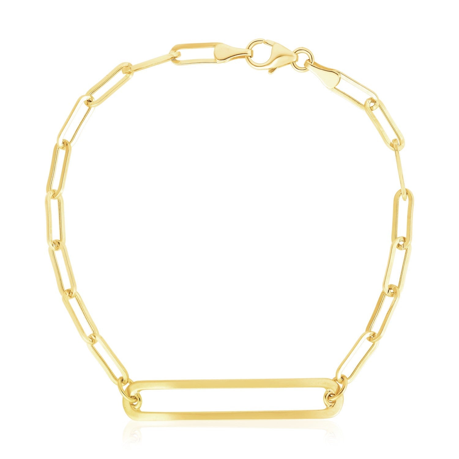 14k Yellow Gold High Polish Open Curved Paperclip Necklace-0