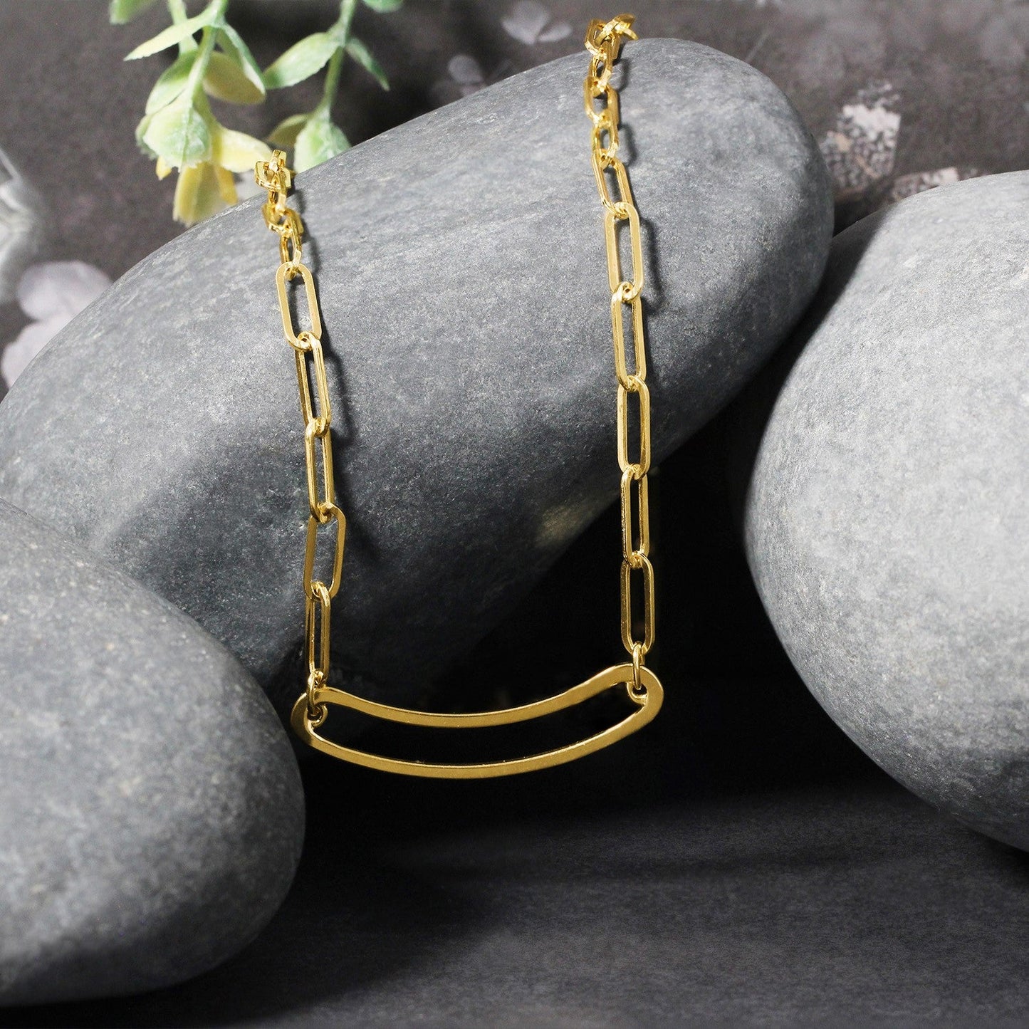14k Yellow Gold High Polish Open Curved Paperclip Necklace-1