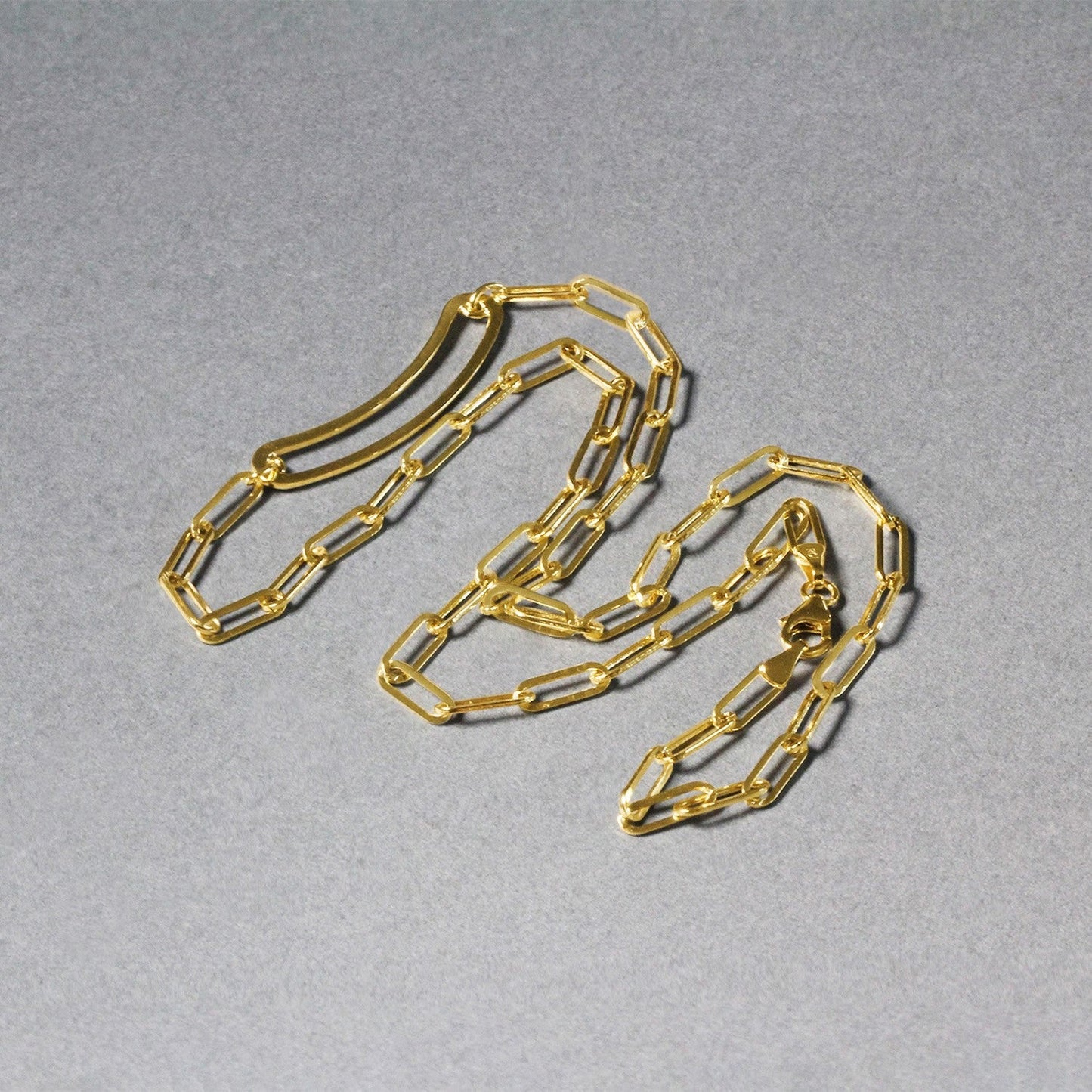 14k Yellow Gold High Polish Open Curved Paperclip Necklace-2