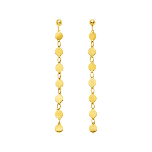 14k Yellow Gold Post Dangle Earrings with Polished Circles-0