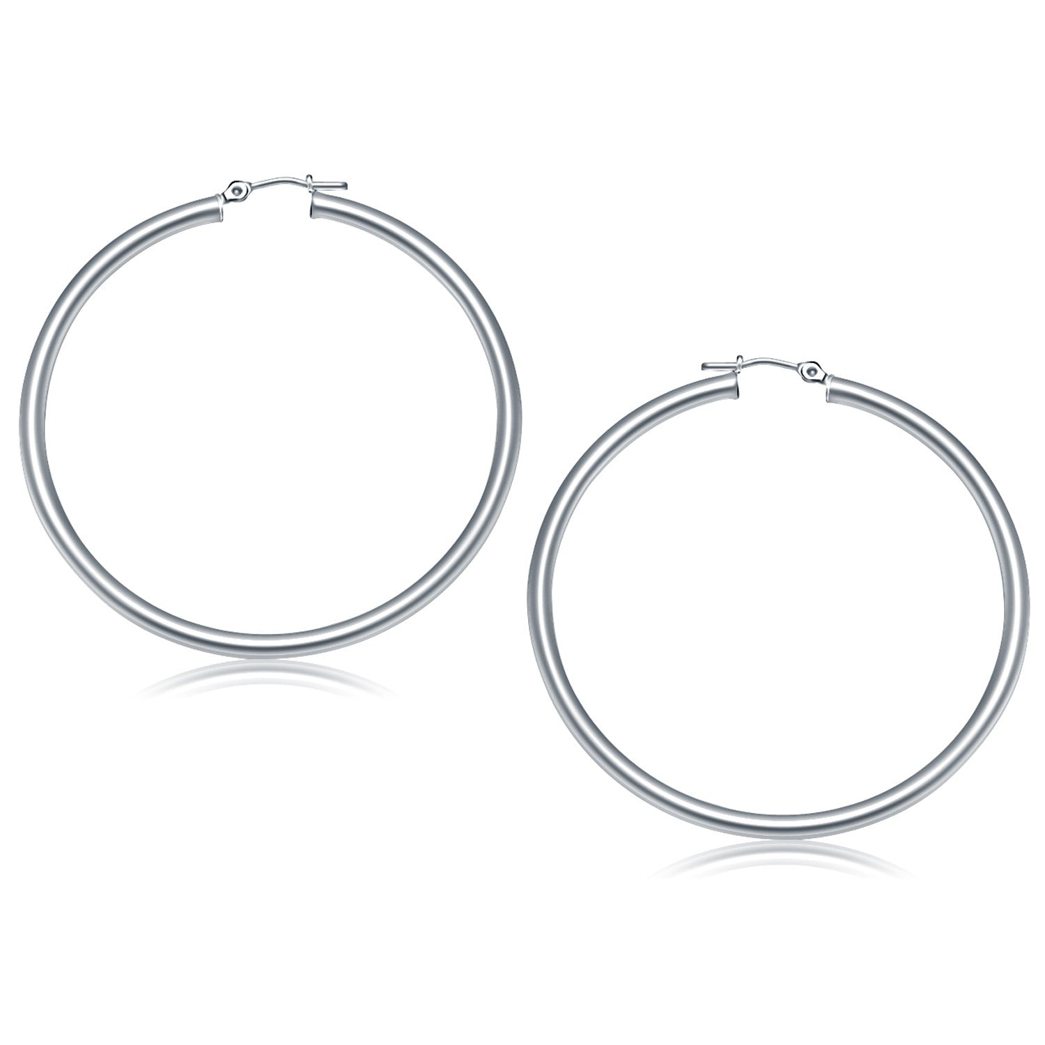 14k White Gold Polished Hoop Earrings (50 mm)-0