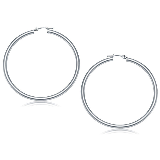 14k White Gold Polished Hoop Earrings (50 mm)-0