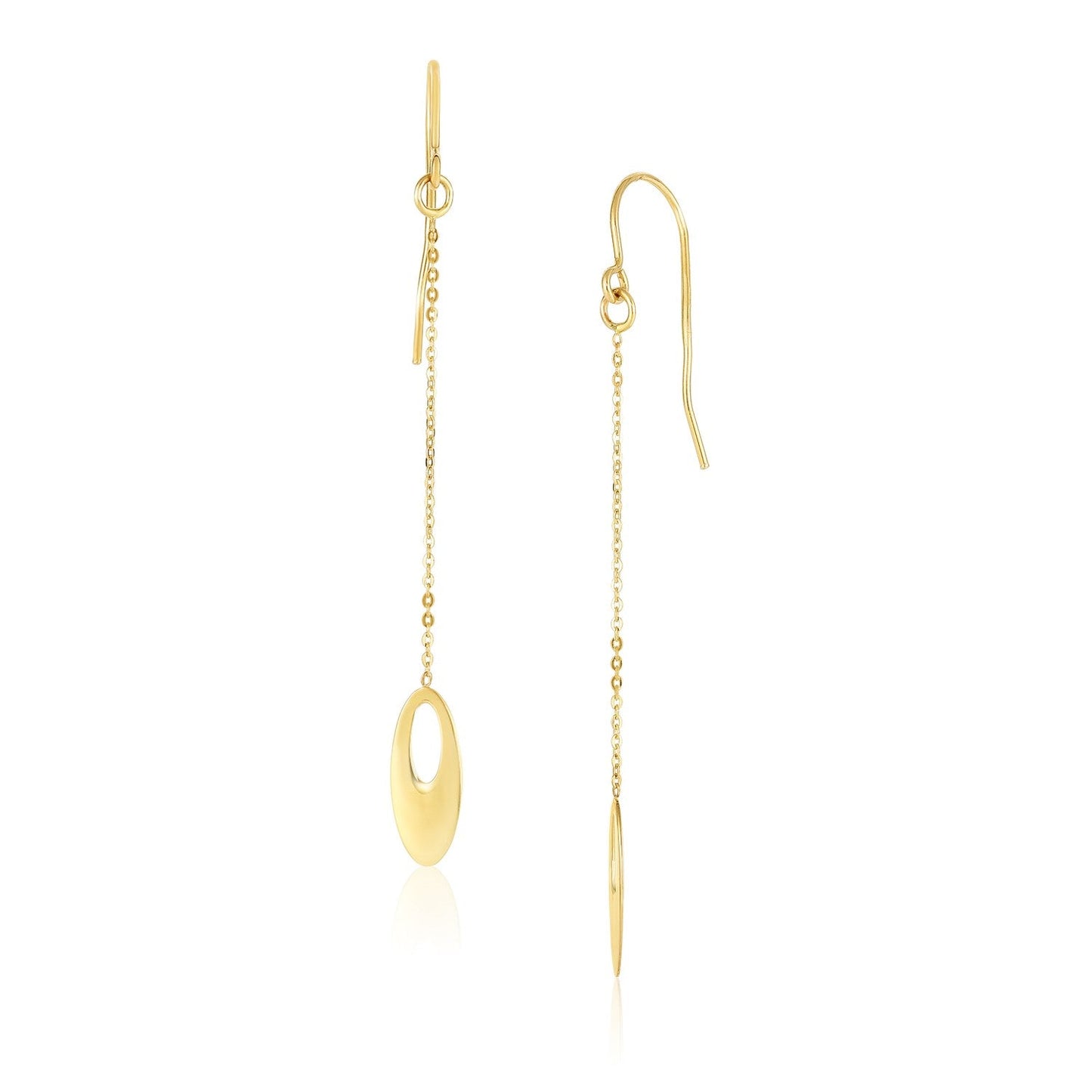 14k Yellow Gold Cutout Oval Chain Dangling Earrings-0