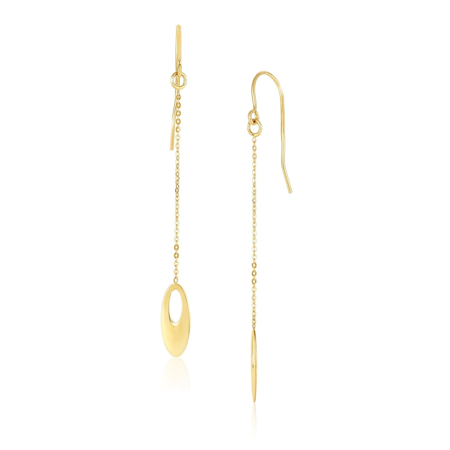 14k Yellow Gold Cutout Oval Chain Dangling Earrings-0
