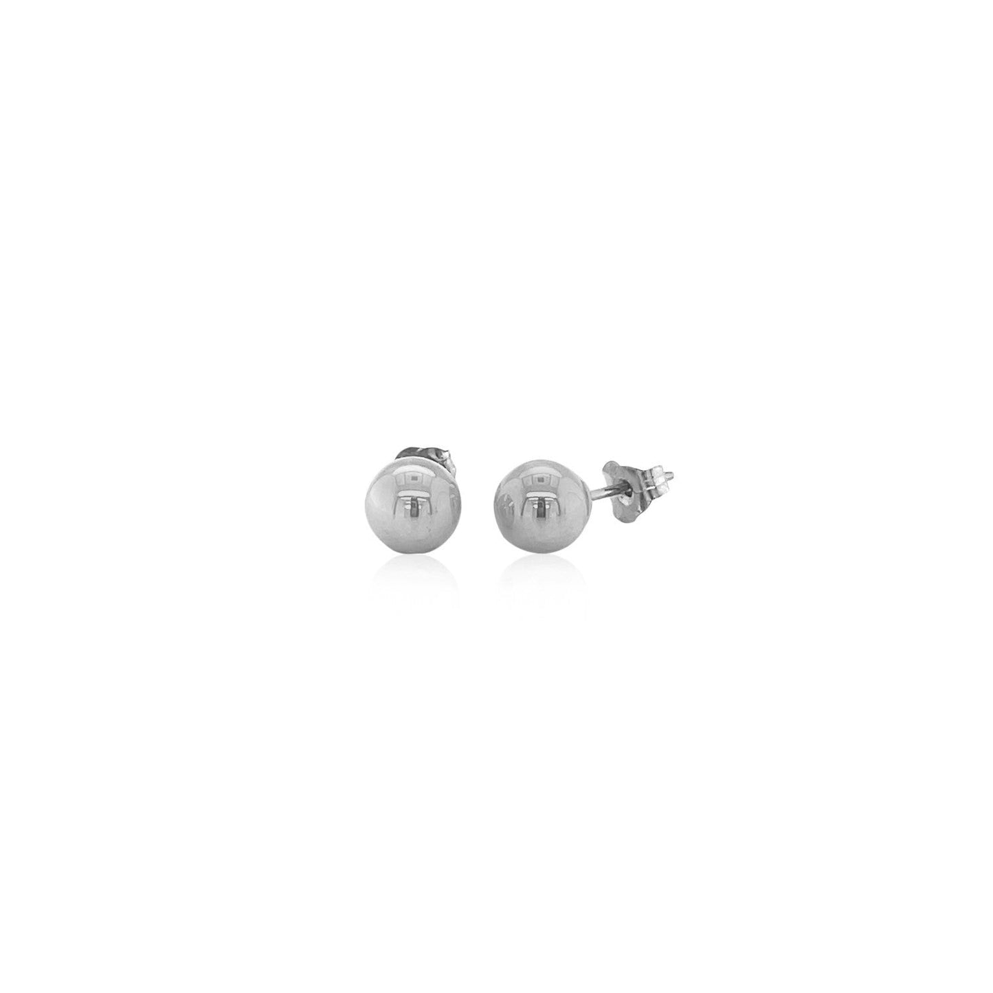 14k White Gold Classic Round Stud Earrings (6.0 mm)-1