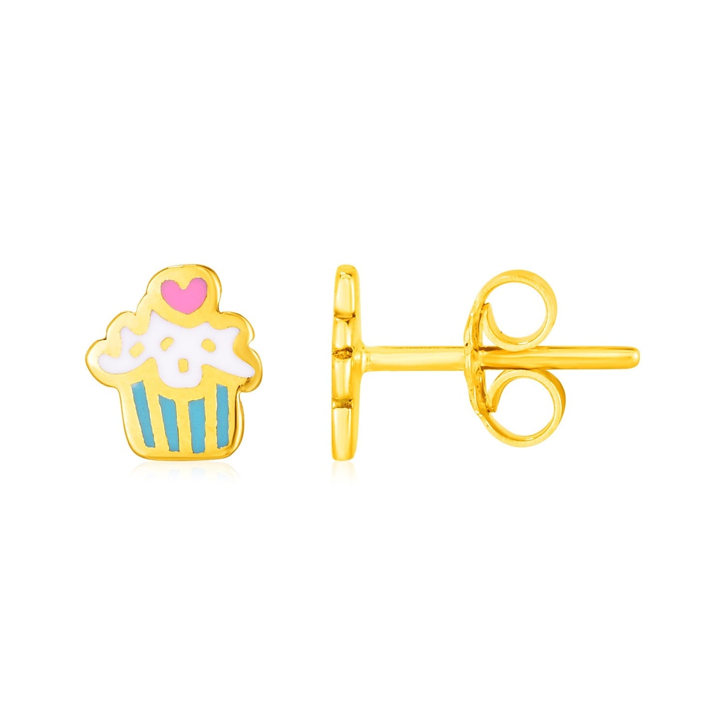14k Yellow Gold and Enamel Cupcake Stud Earrings-0