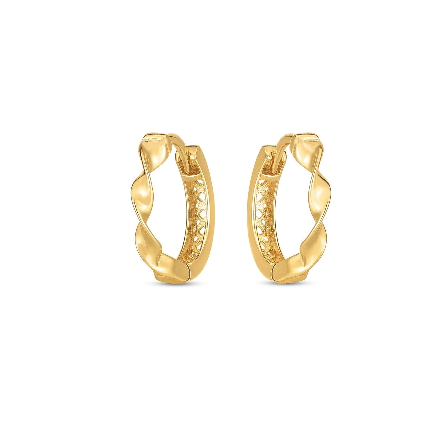 14k Yellow Gold Twist Huggie Hoops-1