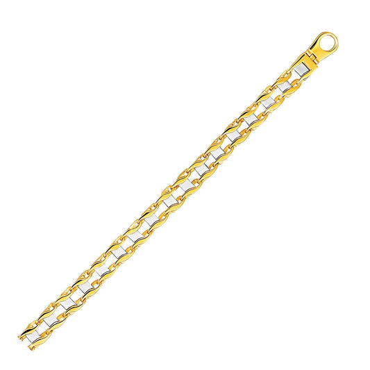 14k Two-Tone Gold Men's Bracelet with S Style Bar Links-0