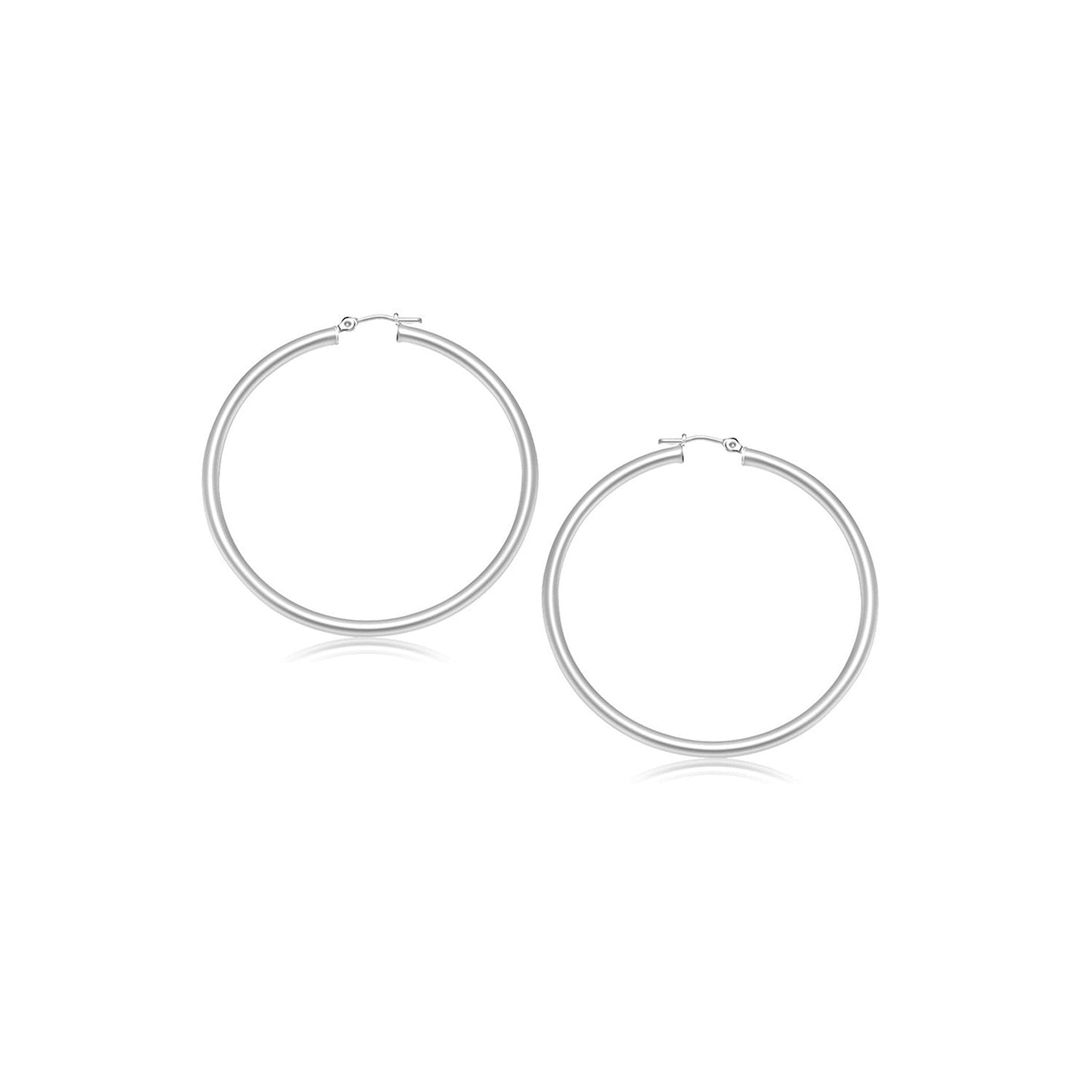 14k White Gold Polished Hoop Earrings (2- mm)-0
