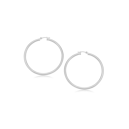 14k White Gold Polished Hoop Earrings (2- mm)-0