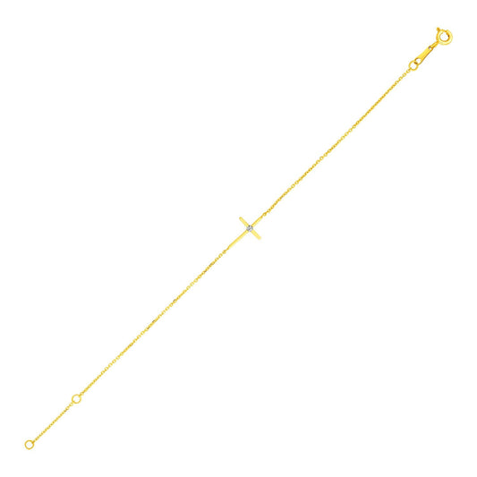 14k Yellow Gold 5 1/2 inch Childrens Bracelet with Cross-0