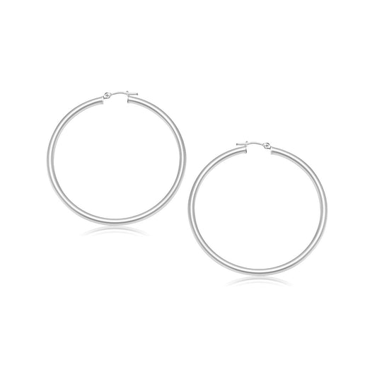 14k White Gold Polished Hoop Earrings (25 mm)-0