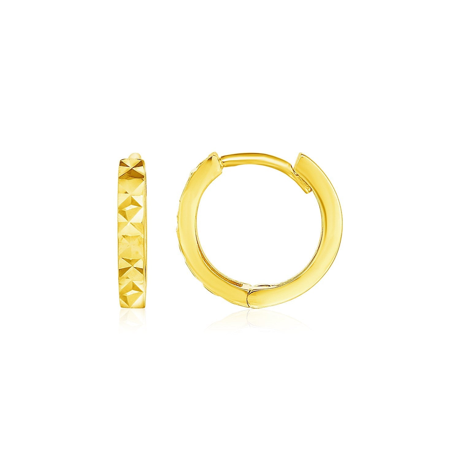14k Yellow Gold Petite Round Hoop Earrings with Geometric Texture-0