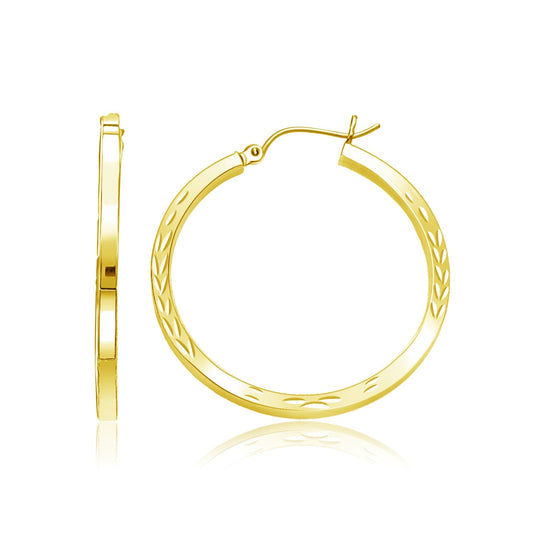 14k Yellow Gold Diamond Cut Hoop Earrings-0