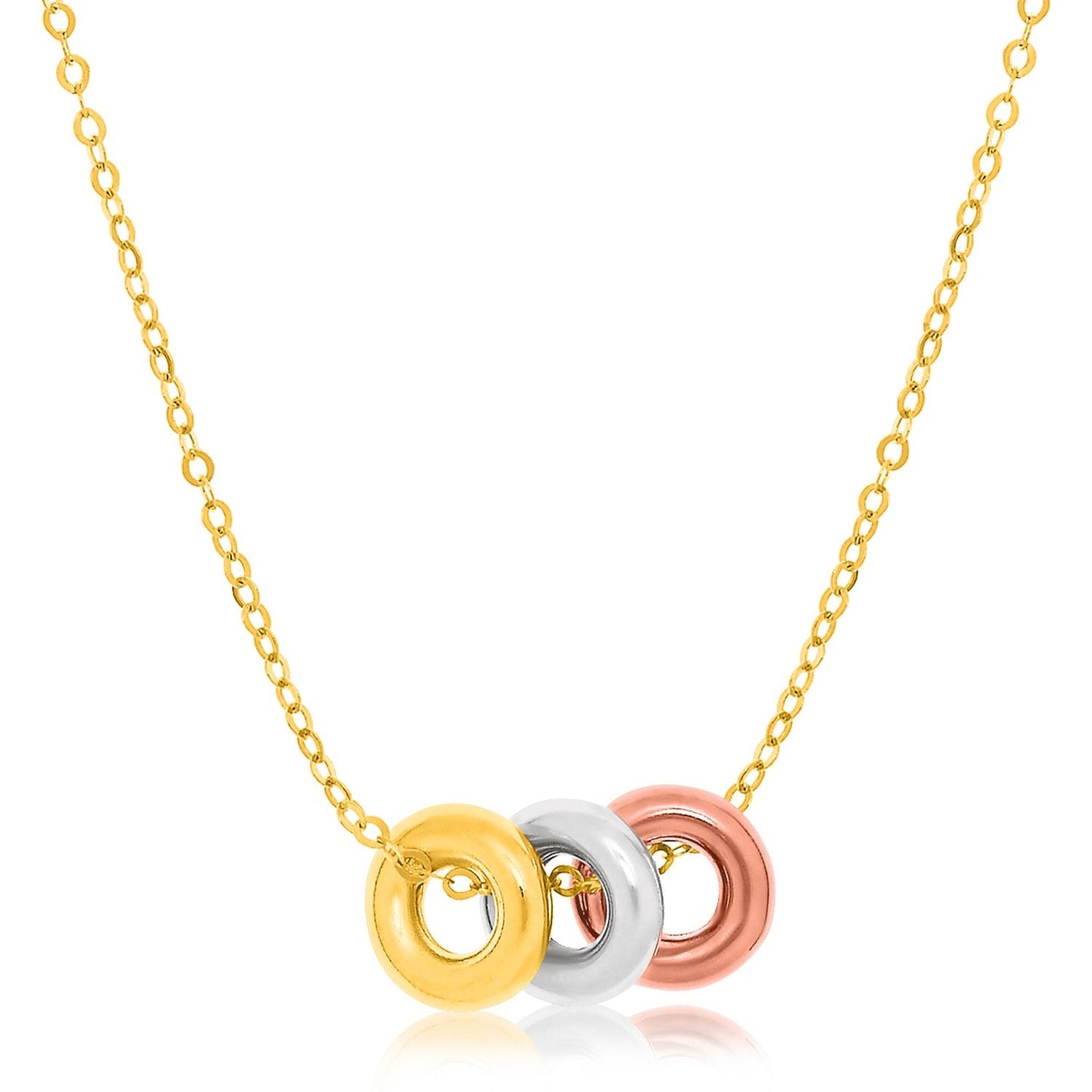 14k Tri-Color Gold Chain Necklace with Three Open Circle Accents-0