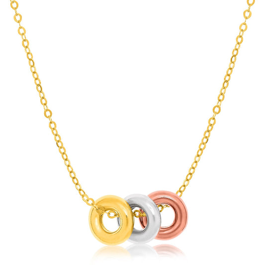 14k Tri-Color Gold Chain Necklace with Three Open Circle Accents-0