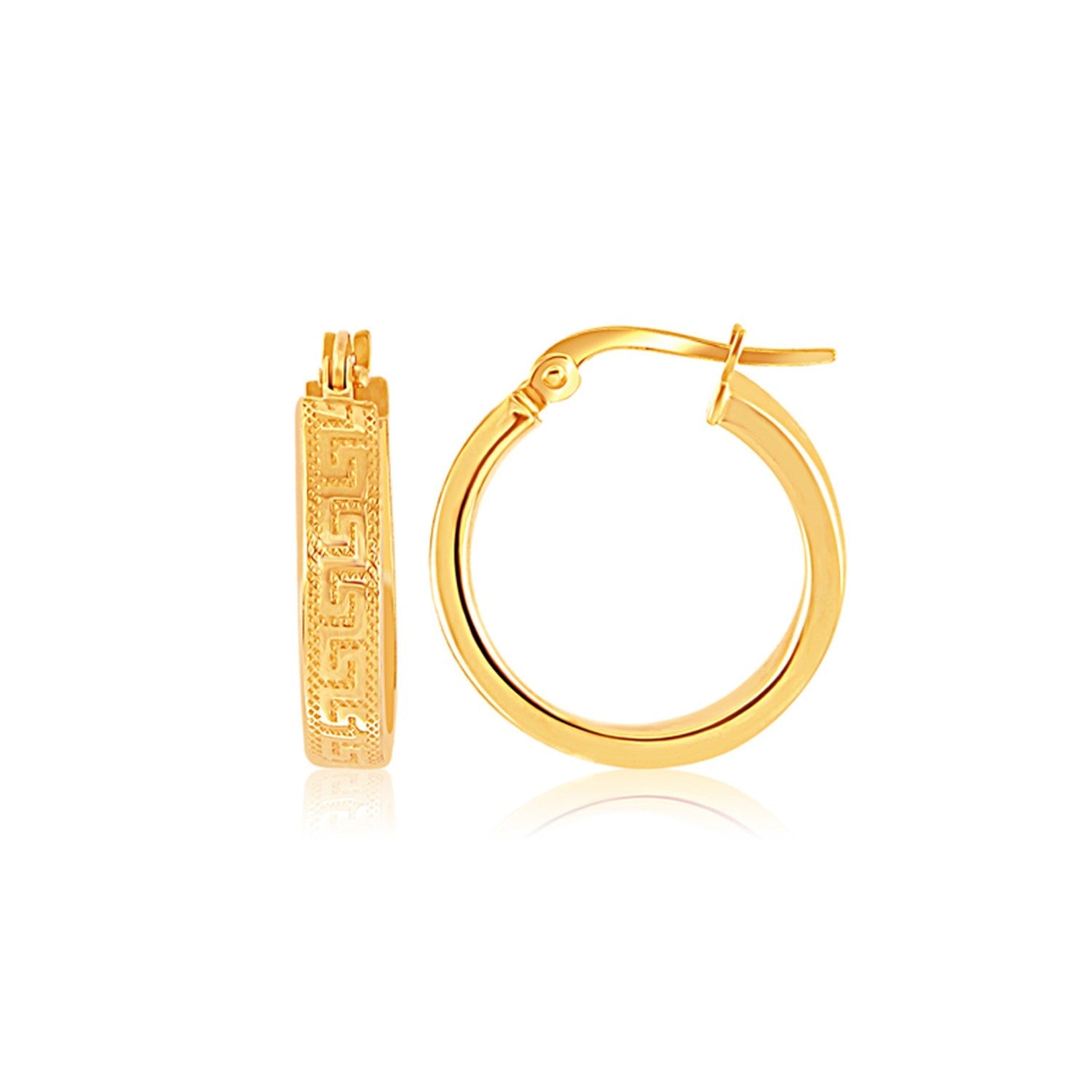 14k Yellow Gold Greek Key Small Hoop Earrings-0
