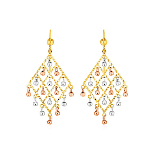 Textured Chandelier Earrings with Ball Drops in 14k Tri Color Gold-0
