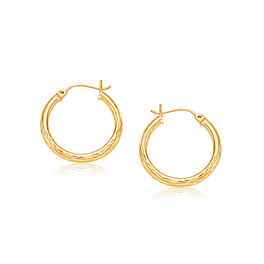 14k Yellow Gold 25mm Diameter Hoop Earring with Diamond-Cut Finish-0