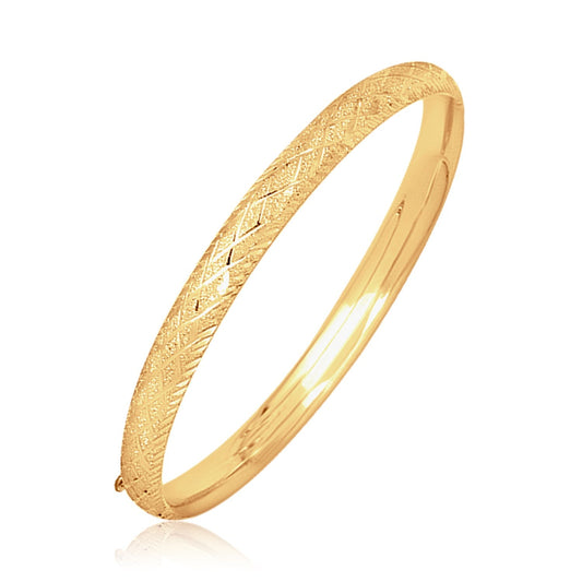14k Yellow Gold Diamond Cut Design Dome Motif Children's Bangle-0