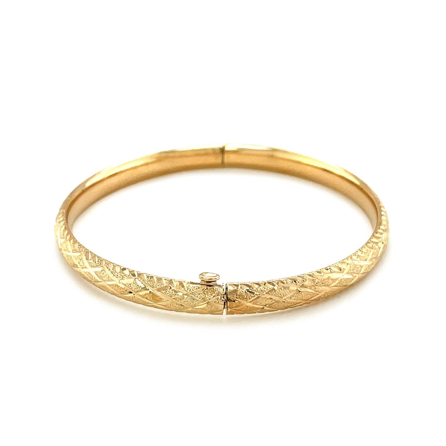 14k Yellow Gold Diamond Cut Design Dome Motif Children's Bangle-1