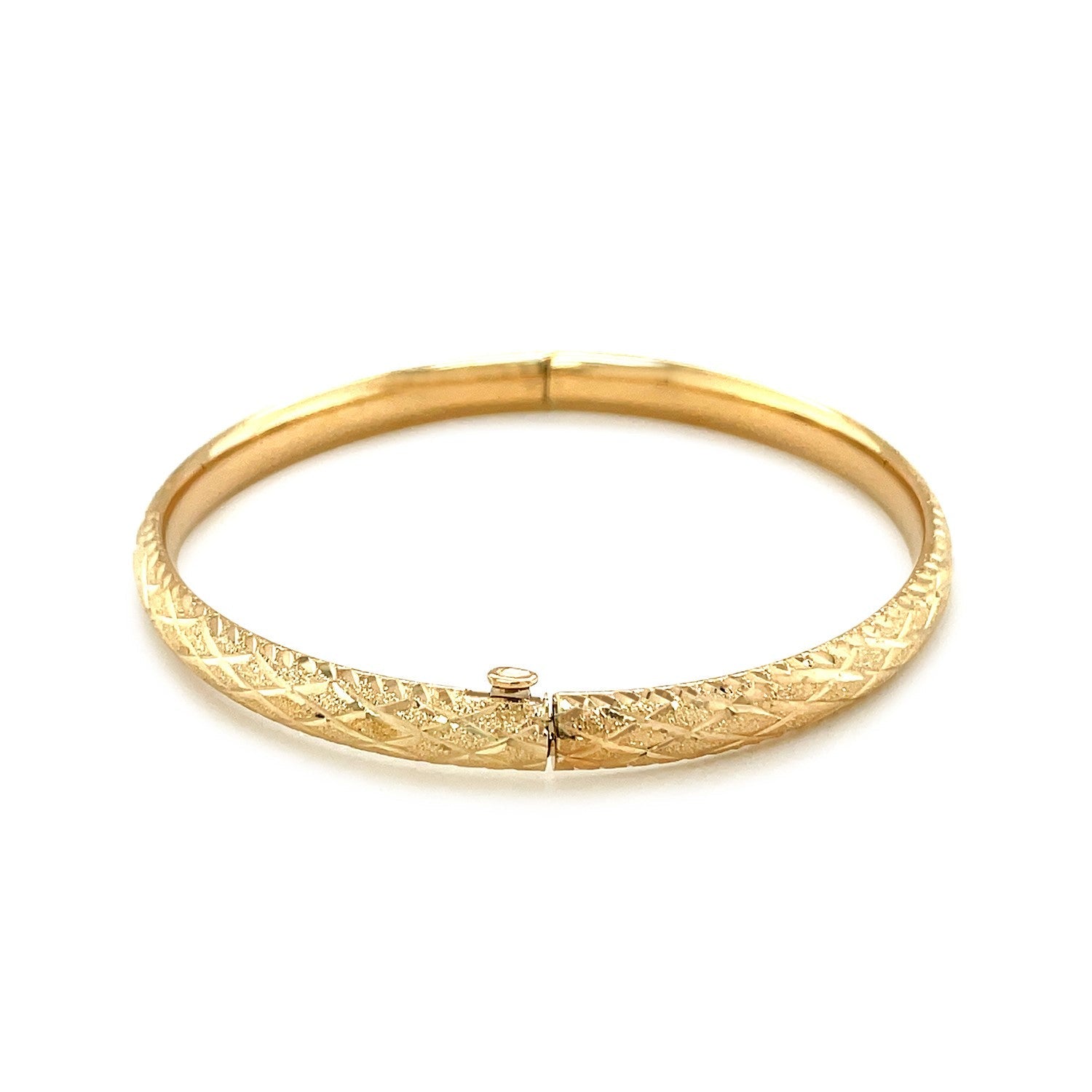 14k Yellow Gold Diamond Cut Design Dome Motif Children's Bangle-1